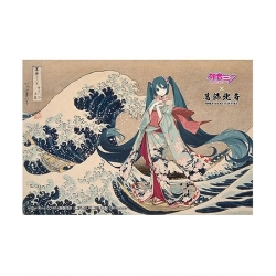 初音ミク×葛飾北斎 iXima ポストカード 神奈川沖波裏 着物 【Presence】